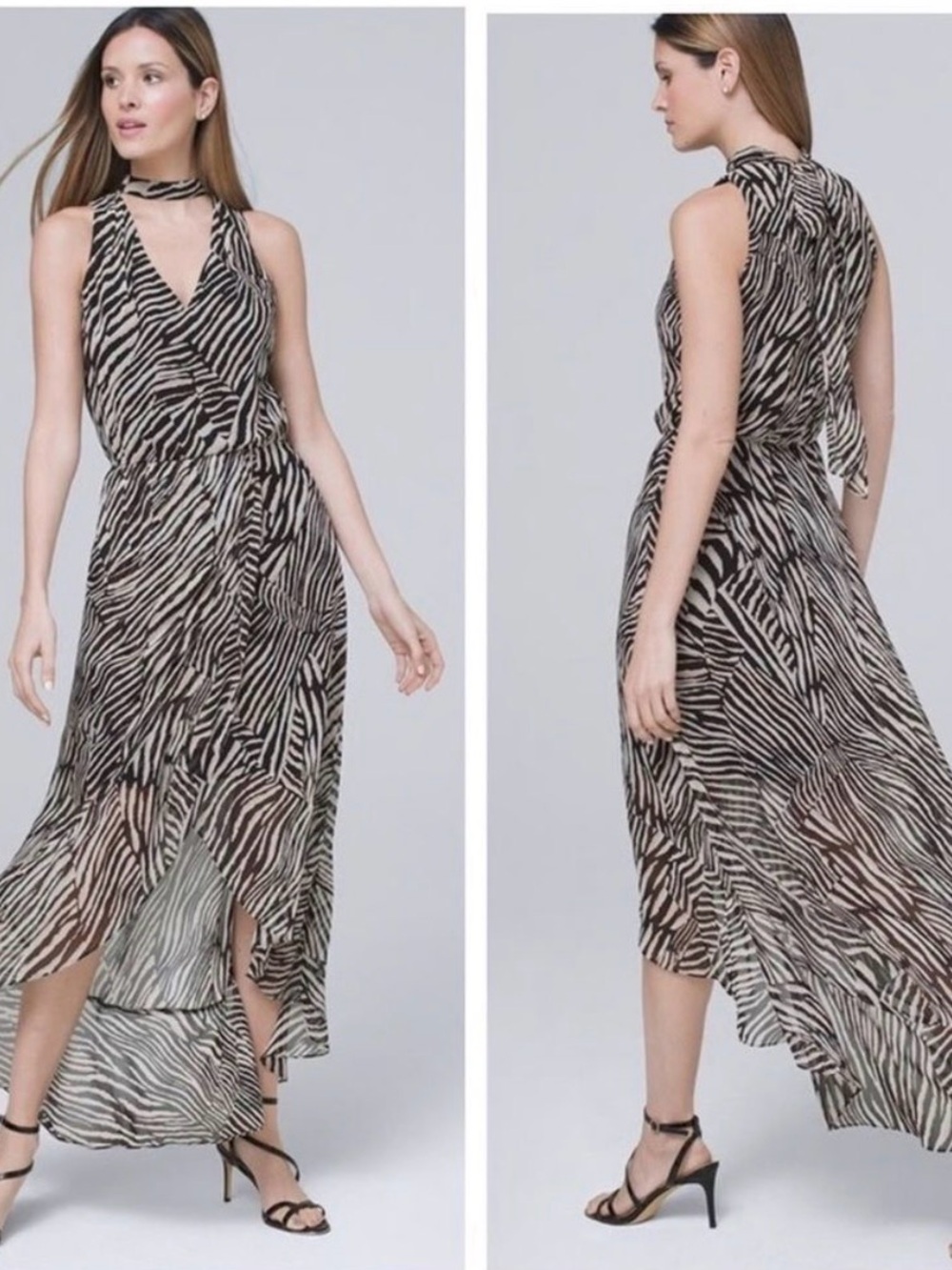 White House Black Market Zebra High Low Maxi Dress 6 Cocktail Wedding Guest EUC